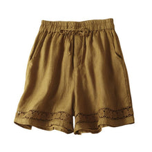 Load image into Gallery viewer, Floral crochet lace patchwork cotton linen shorts