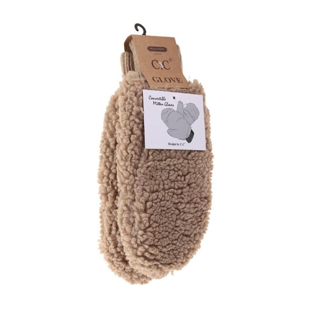 Fuzzy Lined Sherpa Convertible Women's Mittens