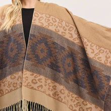 Load image into Gallery viewer, Striped Leopard Aztec Fringe Ruana