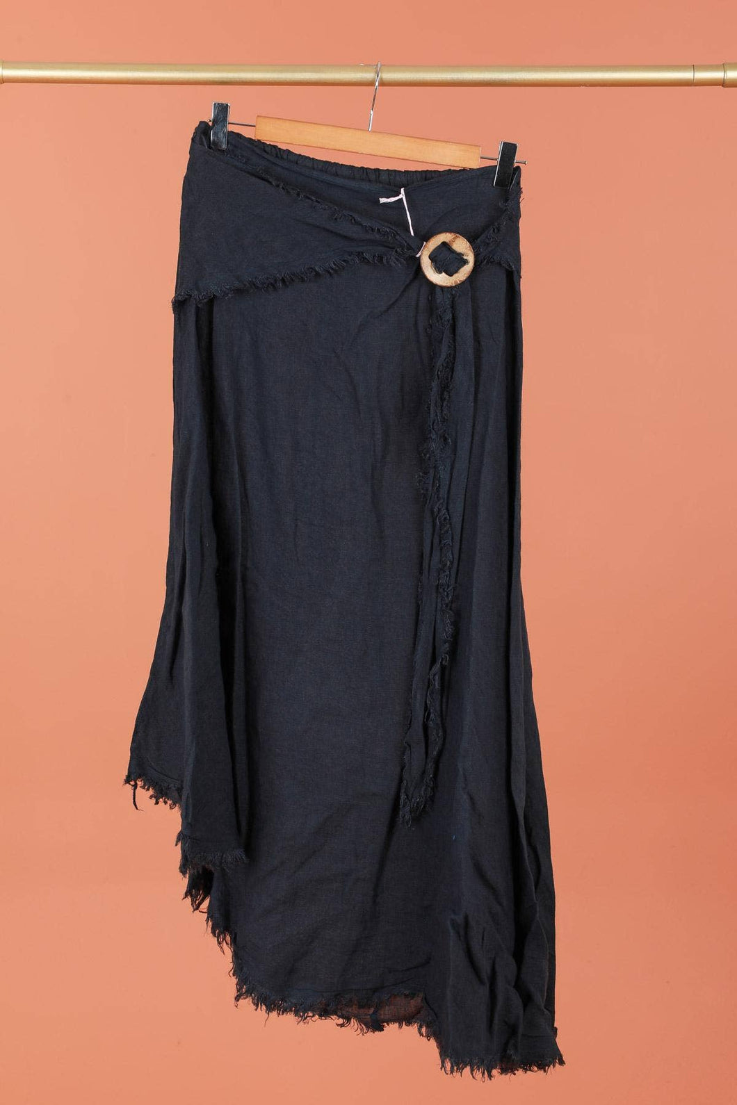 Italian Linen Wrap Skirt with Buckle Loop