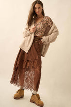 Load image into Gallery viewer, Boho Faux Suede and Lace Buckled-Waist Maxi Skirt