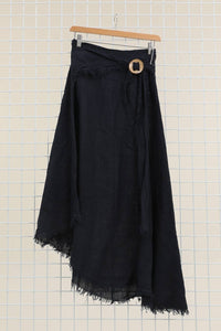 Italian Linen Wrap Skirt with Buckle Loop