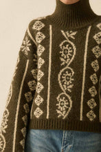 Load image into Gallery viewer, Flora Jacquard Fuzzy Mock-Neck Sweater
