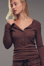 Load image into Gallery viewer, Chocolate Henley Long Sleeve Top
