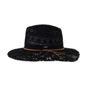 Horseshoe Lace Knit with Braided Suede Trim C.C Panama Hat K