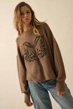Load image into Gallery viewer, Embroidered Horses Solid Knit Exposed-Seam Sweater