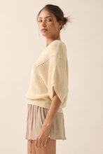 Load image into Gallery viewer, Gia Short-Sleeve Pointelle Ribbed Knit Sweater
