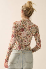 Load image into Gallery viewer, Floral Mesh Lettuce-Edge Thumbhole High-Neck Top
