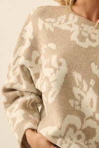 Floral Jacquard-Knit Rolled-Edge Sweater
