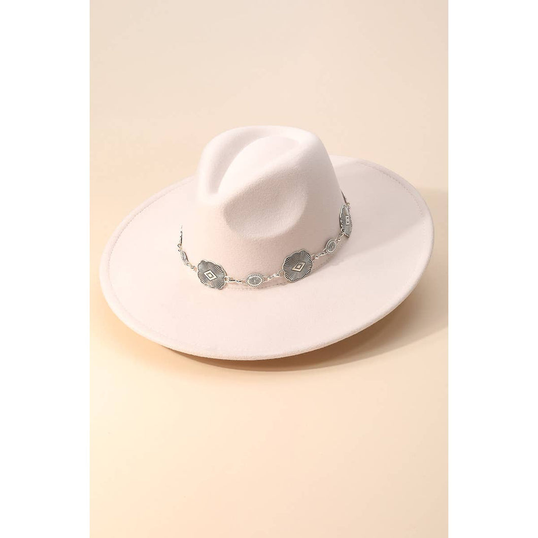 Conch Chain Strap Flat Brim Fedora Fashion Hat