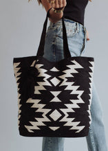 Load image into Gallery viewer, Black &amp; Cream Aztec Tote