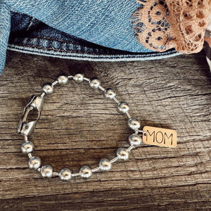 Hand Stamped MOM or MAMA Brass Tag Bracelet