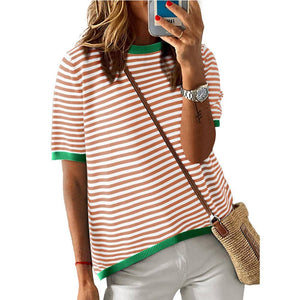 Tilly Striped Short Sleeve Knit Sweater