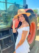 Load image into Gallery viewer, Horseshoe Lace Knit with Braided Suede Trim C.C Panama Hat K