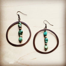 Load image into Gallery viewer, Copper Hoop Earrings in Natural Turquoise and Wood