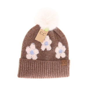 Daisy Contrast Faux Fur Pom C.C Beanie