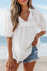 Embroidered Lace Short Sleeve Blouse