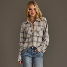 Load image into Gallery viewer, Cream, Dusty Blue &amp; Tan Plaid Flannel