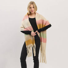 Load image into Gallery viewer, Multi Color Striped Brushed Fringe Blanket Scarf