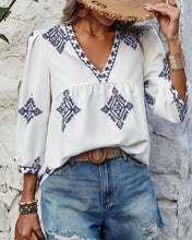 Load image into Gallery viewer, Boho Diamond Print V-Neck Top