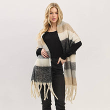 Load image into Gallery viewer, Multi Color Striped Brushed Fringe Blanket Scarf