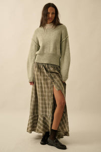 Plaid Flannel Button-Front Drawstring Maxi Skirt