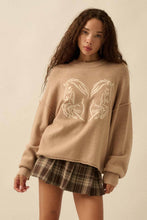 Load image into Gallery viewer, Embroidered Horses Solid Knit Exposed-Seam Sweater