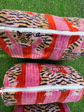 Load image into Gallery viewer, Large Velvet Tiger Zip Toiletry Bag