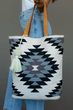 Load image into Gallery viewer, White, Black &amp; Lt. Blue Western Tote