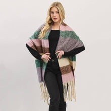Load image into Gallery viewer, Multi Color Striped Brushed Fringe Blanket Scarf