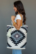 Load image into Gallery viewer, White, Black &amp; Lt. Blue Western Tote