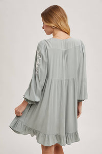 FLOUNCY RUFFLED DRESS EMBROIDERED