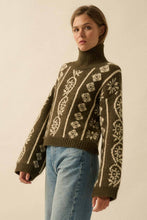 Load image into Gallery viewer, Flora Jacquard Fuzzy Mock-Neck Sweater