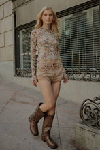 Load image into Gallery viewer, Floral Mesh Lettuce-Edge Thumbhole High-Neck Top