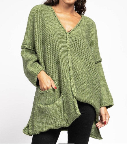Asymmetric Oversized Sweater with Pocket - made in Italy