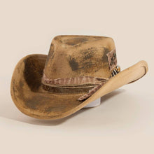 Load image into Gallery viewer, Rustic Strap And Safety Pin Patched Western Cowboy Hat