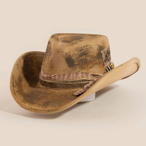Rustic Strap And Safety Pin Patched Western Cowboy Hat
