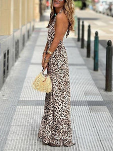 Leopard Print Halterneck Backless Sexy Slip Dress