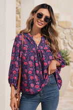 Load image into Gallery viewer, LDC Purple Floral Half Sleeve Split Neck Blouse Top