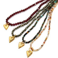 Load image into Gallery viewer, Gold Heart Mini Stone Gold Charm Necklace