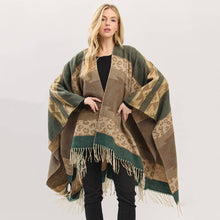 Load image into Gallery viewer, Striped Leopard Aztec Fringe Ruana