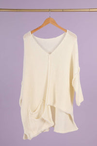 Asymmetric Oversized Sweater with Pocket - made in Italy