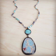 Load image into Gallery viewer, Amazonite &amp; Crystal Long Beaded Necklace w/ Large Jasper Pendant