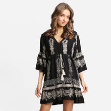 Load image into Gallery viewer, Embroidered Lace Pattern Tassels Deco Mini Dress