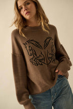 Load image into Gallery viewer, Embroidered Horses Solid Knit Exposed-Seam Sweater