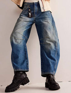 Ladies Mid Rise Wide Leg Barrel Jeans SKP522