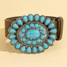 Load image into Gallery viewer, Western Concho Turquoise Stone Buckle Belt