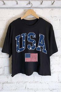 USA STAR FLAG GRAPHIC LONG CROP TOP