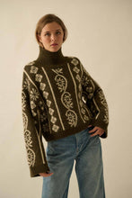 Load image into Gallery viewer, Flora Jacquard Fuzzy Mock-Neck Sweater