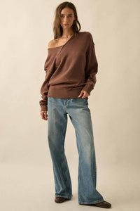 Stella Solid Knit V-Neck Exposed-Seam Sweater